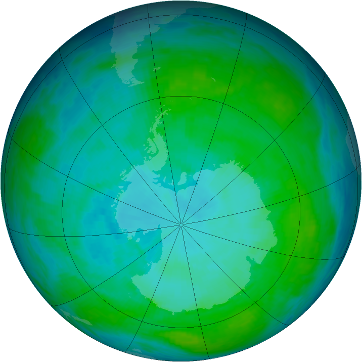 Antarctic ozone map for 15 January 1993